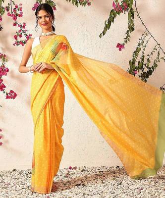 Mustard printed polycotton casual wear saree with blouse piece 2