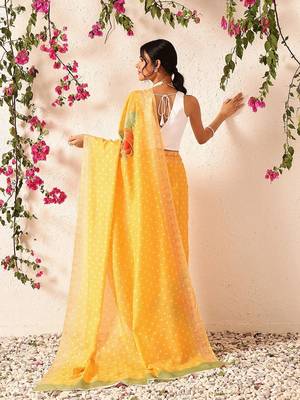 Mustard printed polycotton casual wear saree with blouse piece 3