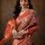 Blue printed silk blend ethnic saree with blouse piece