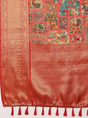 Blue printed silk blend ethnic saree with blouse piece 5