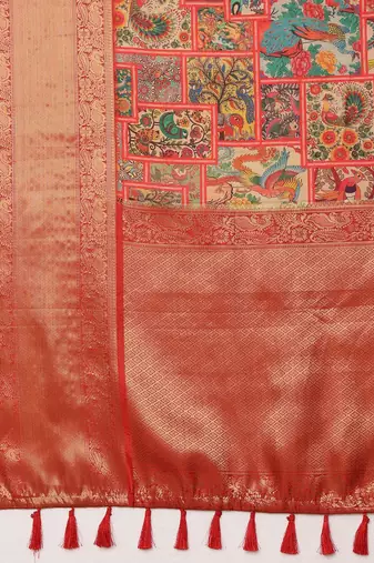 Blue printed silk blend ethnic saree with blouse piece
