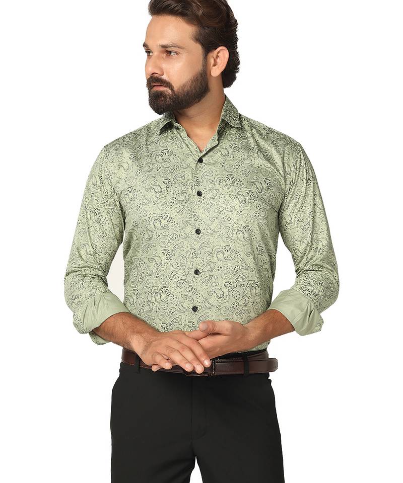 Men green printed shirt