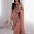 Stunning peach viscose rangoli silk saree with black embroidery and mirror work