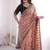 Stunning peach viscose rangoli silk saree with black embroidery and mirror work