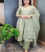 Women's pista green cotton printed anarkali suit set