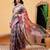 Green printed cotton blend ethnic saree with blouse piece