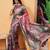 Green printed cotton blend ethnic saree with blouse piece