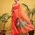 Peach printed silk cotton ethnic saree with blouse piece