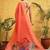 Peach printed silk cotton ethnic saree with blouse piece