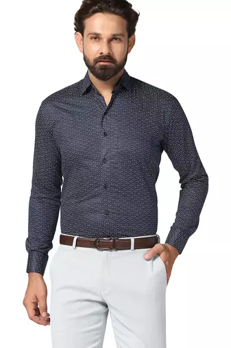 Men blue printed shirt