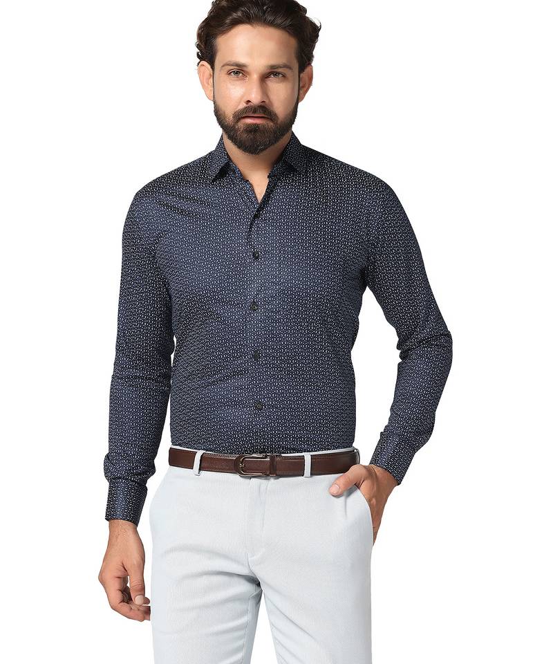 Men blue printed shirt
