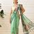 Sea green printed cotton blend ethnic saree with blouse piece