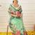 Sea green printed cotton blend ethnic saree with blouse piece
