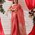 Red plain cotton blend festive saree with blouse piece