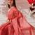Red plain cotton blend festive saree with blouse piece