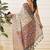 Beige printed cotton blend ethnic saree with blouse piece