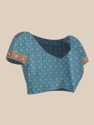 Beige printed cotton blend ethnic saree with blouse piece 4