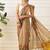 Brown printed cotton blend ethnic saree with blouse piece