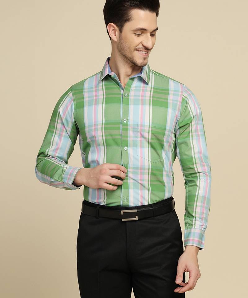 men green checked shirt