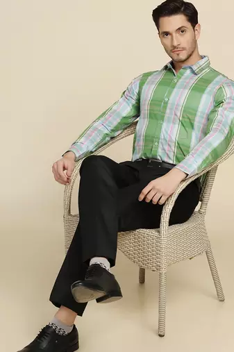 men green checked shirt