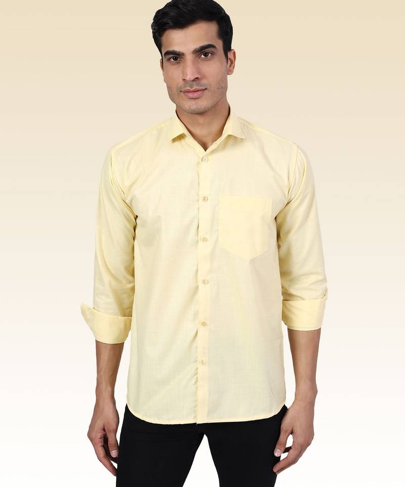 Men solid yellow shirt