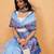 Blue printed cotton blend ethnic saree with blouse piece