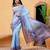 Blue printed cotton blend ethnic saree with blouse piece