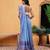 Blue printed cotton blend ethnic saree with blouse piece