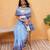Blue printed cotton blend ethnic saree with blouse piece