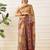 Tan printed cotton blend ethnic saree with blouse piece