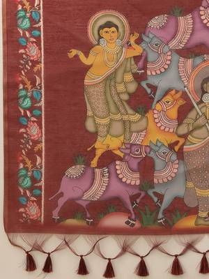 Tan printed cotton blend ethnic saree with blouse piece 5
