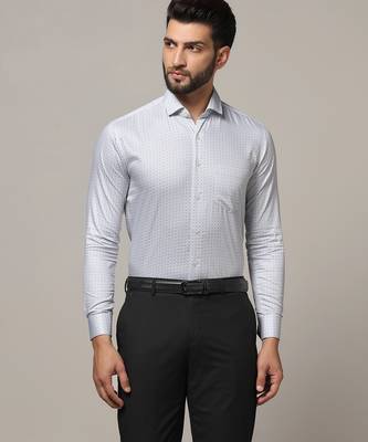 Men grey printed formal shirt 1