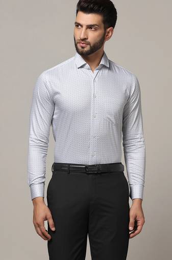 Men grey printed formal shirt