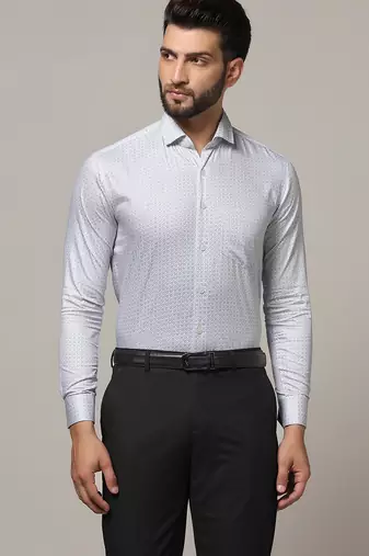 Men grey printed formal shirt