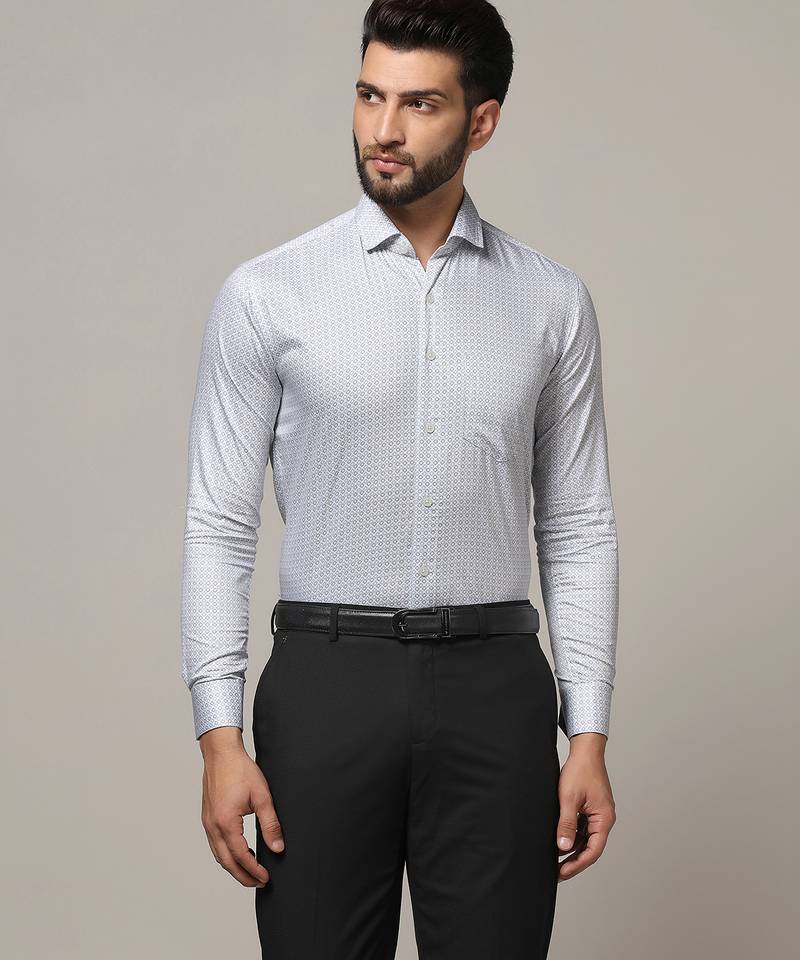 Men grey printed formal shirt