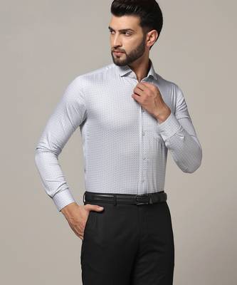 Men grey printed formal shirt 3