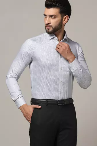 Men grey printed formal shirt