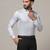 Men grey printed formal shirt