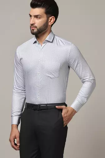Men grey printed formal shirt