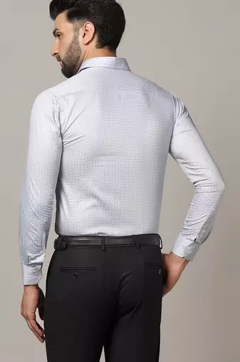 Men grey printed formal shirt