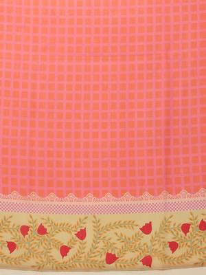 Pink printed cotton blend ethnic saree with blouse piece 5