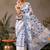 White printed cotton blend ethnic saree with blouse piece