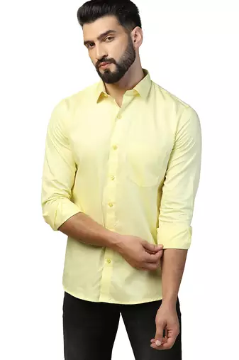 Men solid yellow shirt