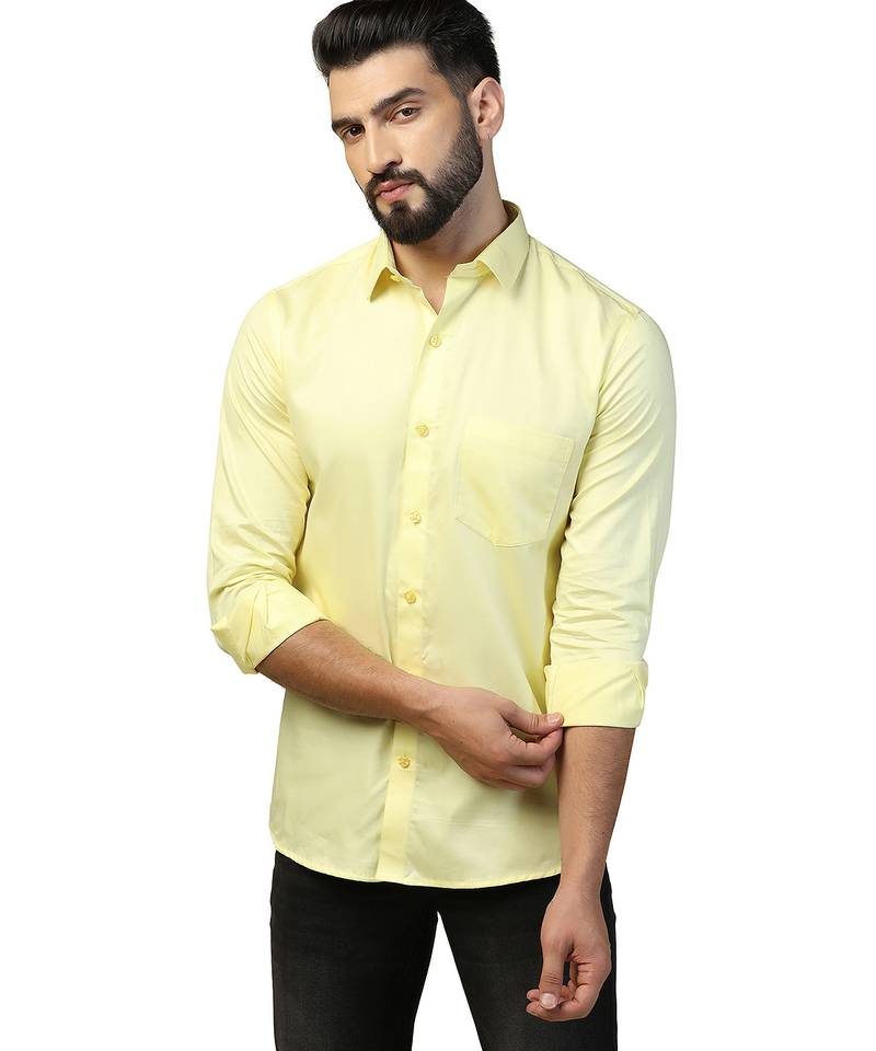Men solid yellow shirt