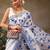 White printed cotton blend ethnic saree with blouse piece