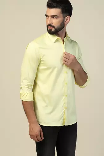 Men solid yellow shirt
