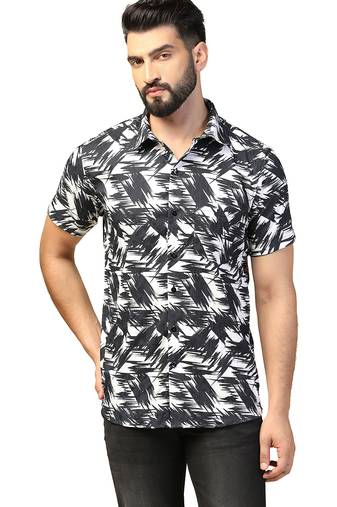 Men casual black printed shirt