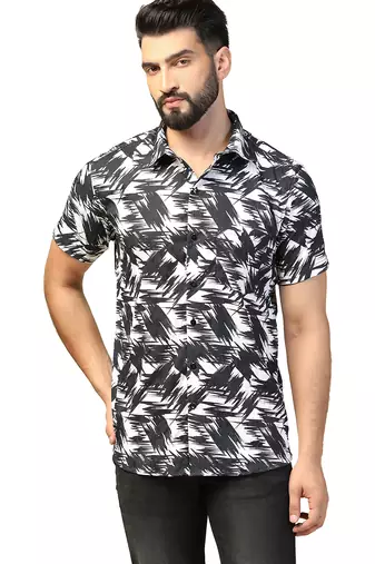 Men casual black printed shirt