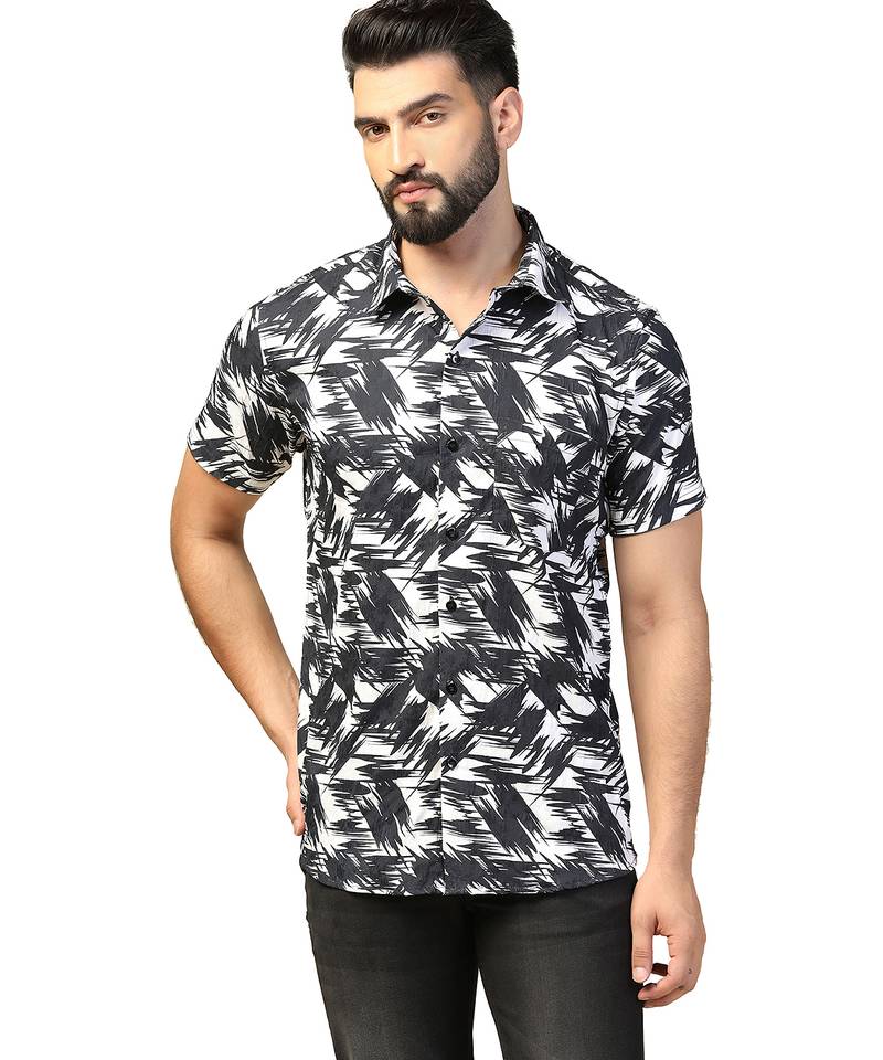 Men casual black printed shirt