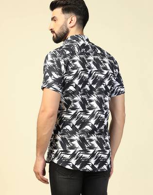 Men casual black printed shirt 2